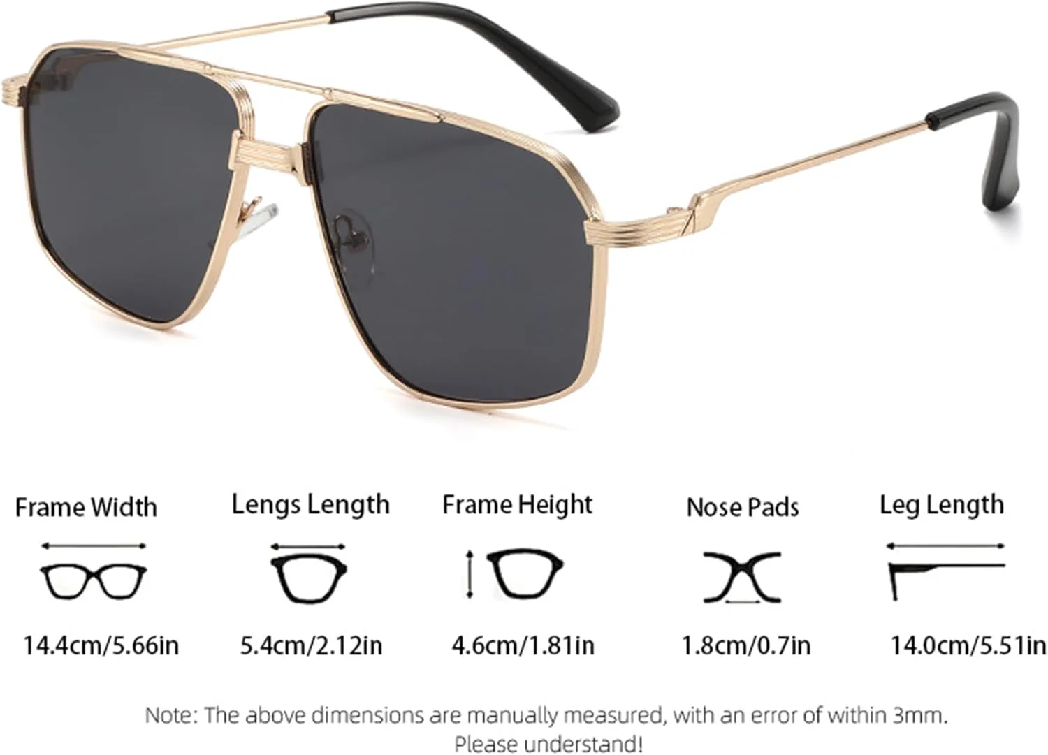 

Солнцезащитные очки Bullabulling Retro Oversized Pilot для женщин, квадратная форма, двойная перемычка, для вождения и путешествий, защита от УФ-излучения UV400, C5