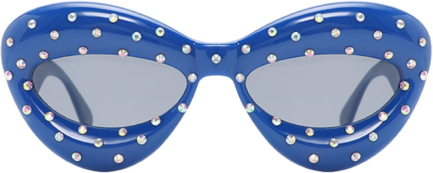 

Модные солнцезащитные очки со стразами для женщин, сексуальные, в форме губ, с кристаллами, сверкающие, в стиле ретро, ​​"кошачий глаз", с бриллиантами, для вечеринок mincl, Blue