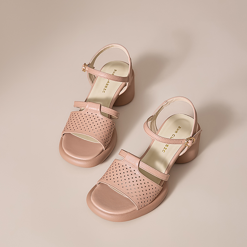 ZHR Женские сандалии на одной застежке бежевые, цвет Beige — фото 4