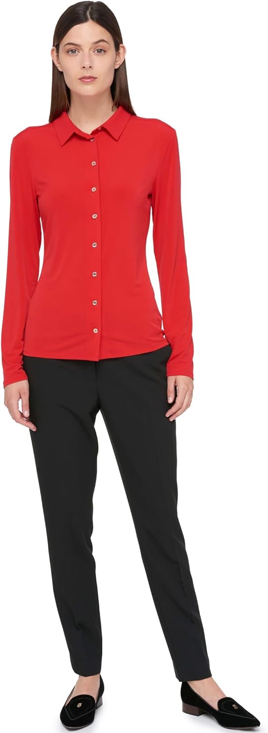 Женский мягкий рабочий топ Tommy Hilfiger с длинными рукавами и трикотажным топом, Scarlet — фото 3