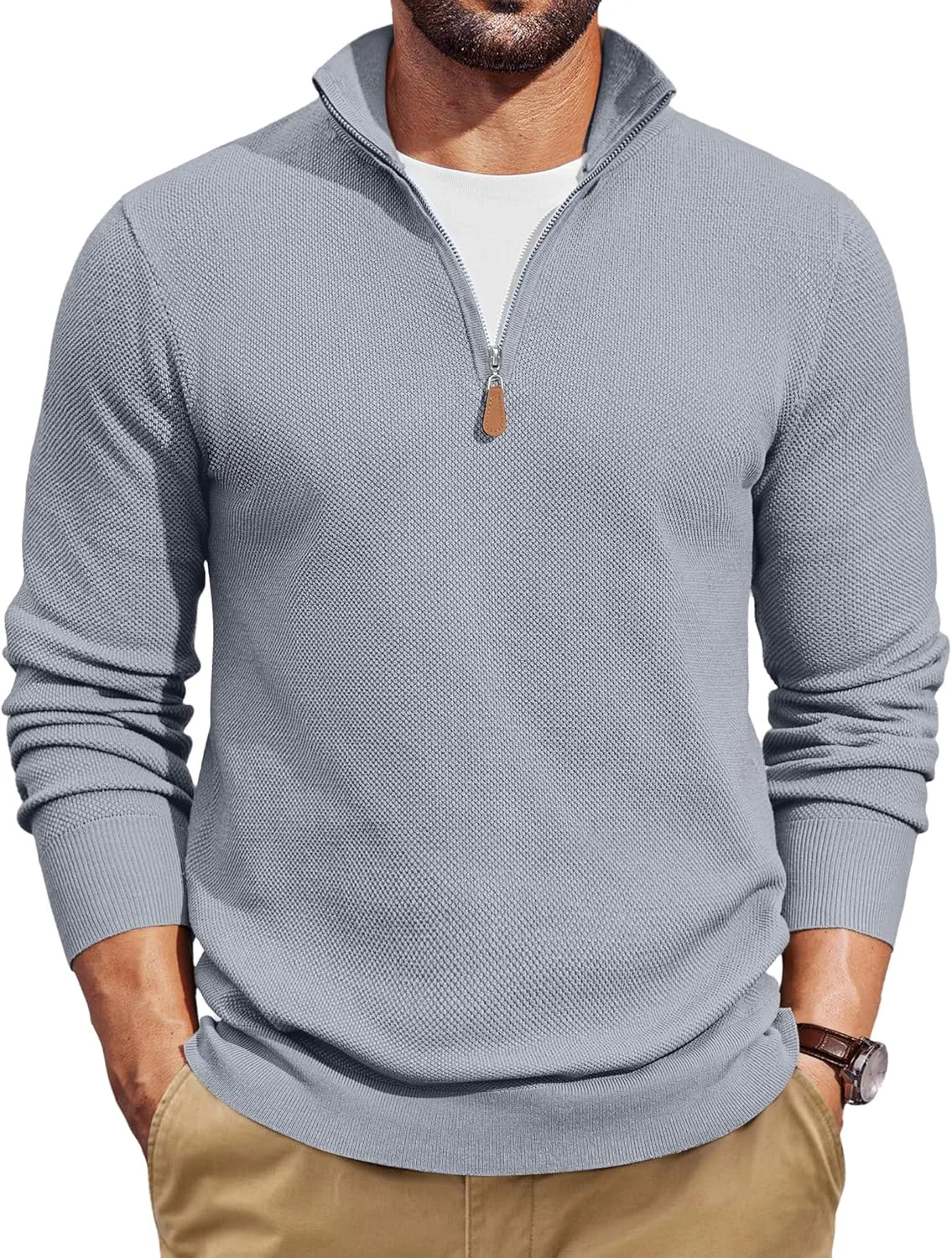 

COOFANDY мужской свитер с воротником стойкой и молнией на четверть, Slim Fit