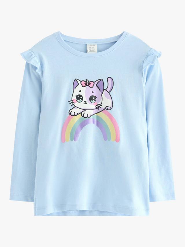 

Детская хлопковая кофта с длинным рукавом и радужным котом Lindex, Light Blue