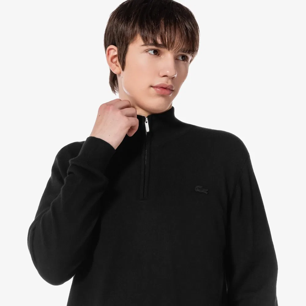 Мужской базовый пуловер на молнии из шерсти чёрный от Lacoste — фото 4