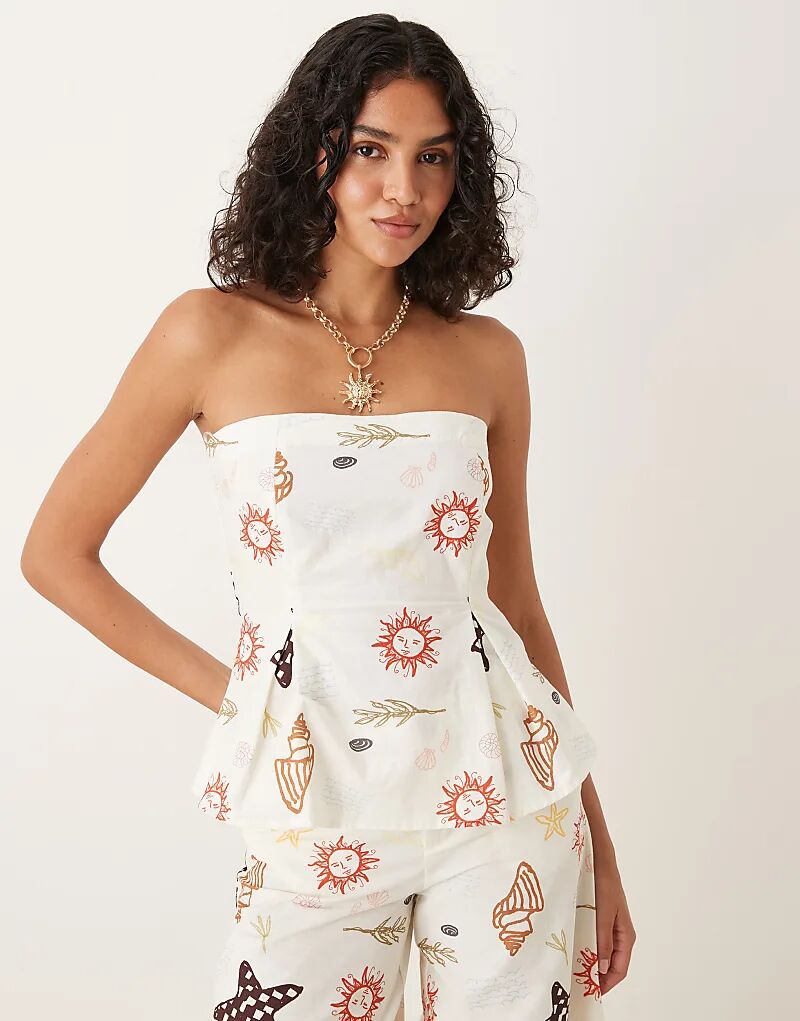 

Топ-бандо ASOS DESIGN из льняной смеси с поясом и принтом «отпуск» — часть комплекта