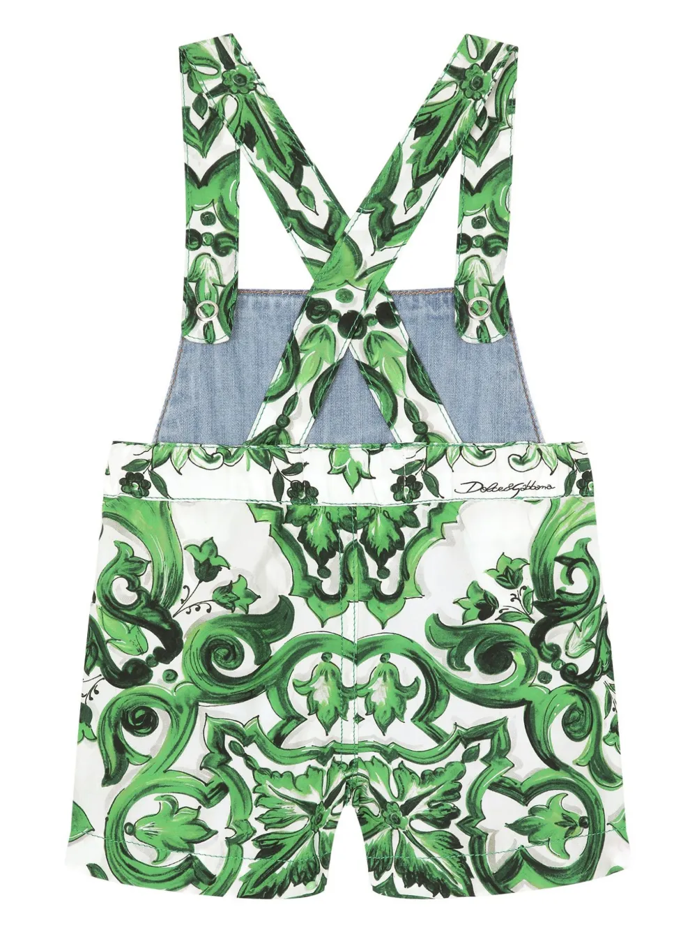 Джинсовый комбинезон с принтом Majolica Dolce & Gabbana Kids, синий — фото 2