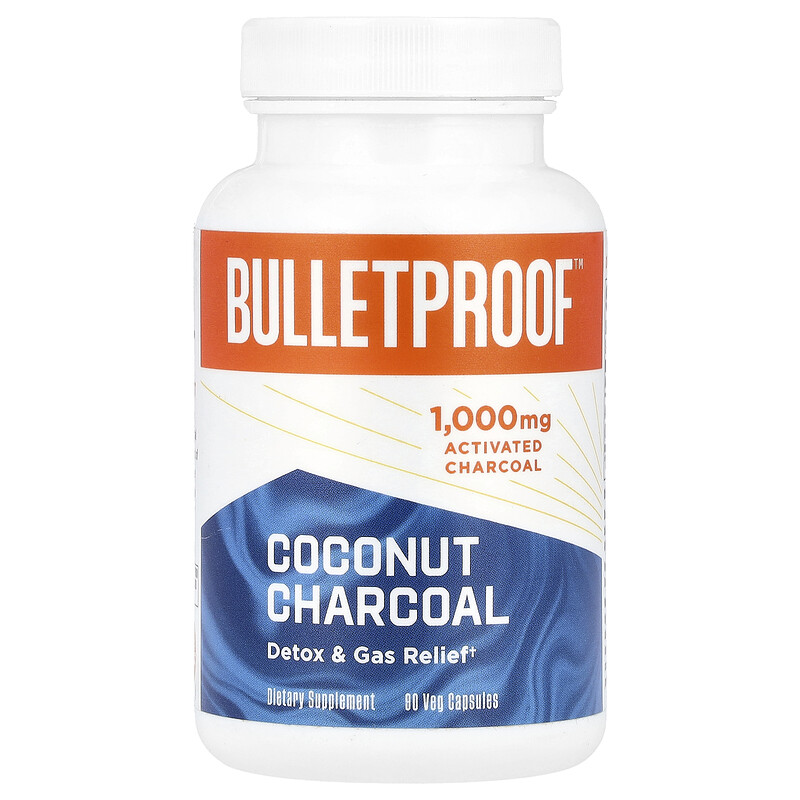 

BulletProof, кокосовый уголь, средство для выведения токсинов и газов, 1000 мг, 90 вегетарианских капсул
