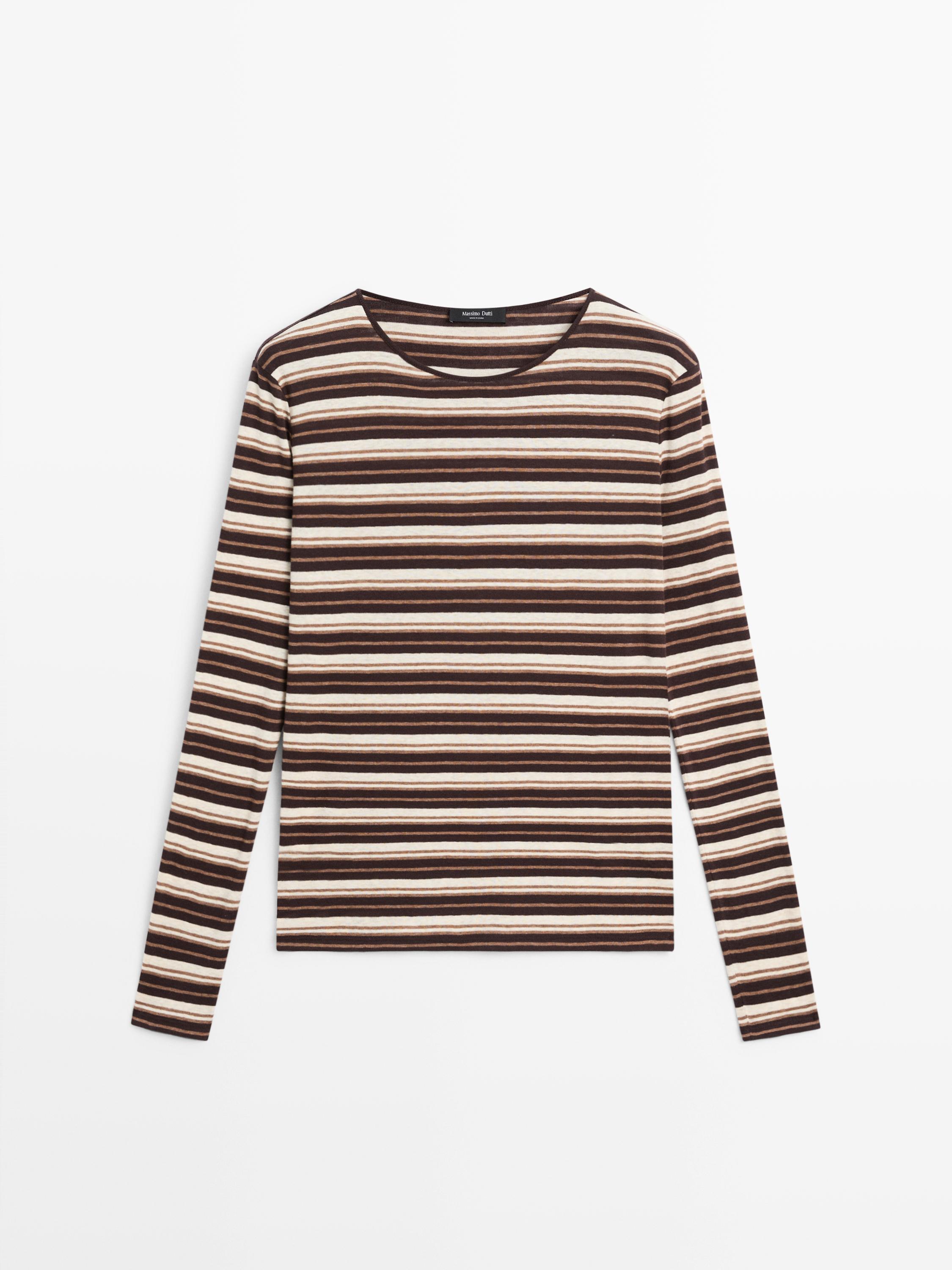 Футболка с длинным рукавом в полоску из хлопковой смеси Massimo Dutti, brown — фото 2