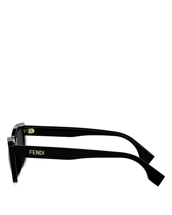 Солнцезащитные очки с геометрическим рисунком и надписью, 53 мм Fendi, черный — фото 2