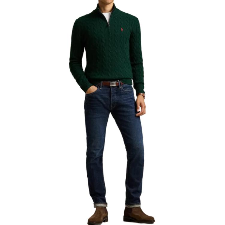 Свитер кабельной вязки Polo Ralph Lauren, темно-зеленый — фото 4