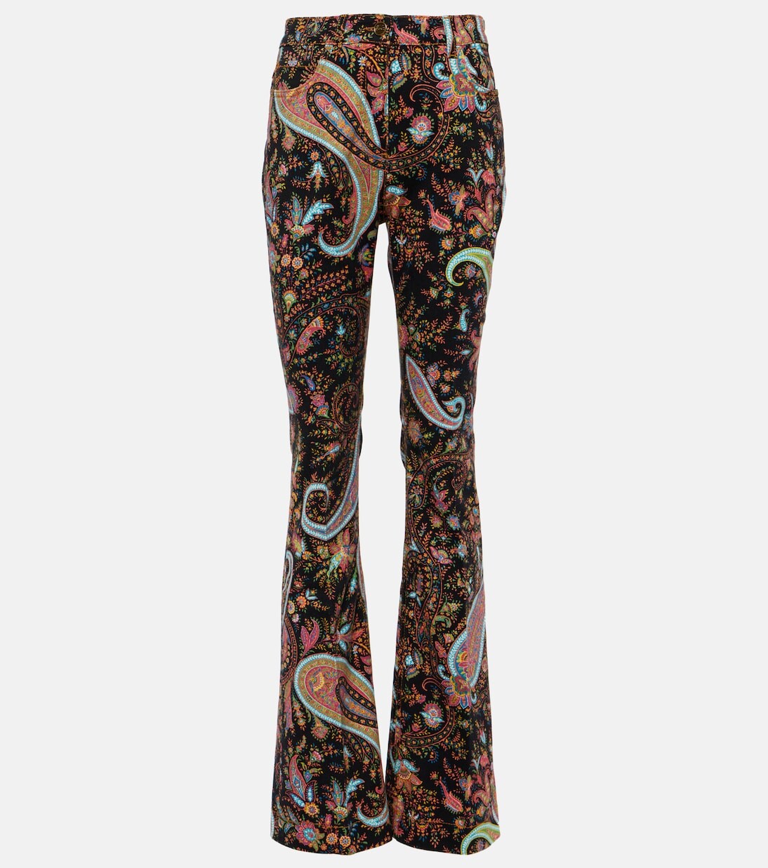 

Расклешенные джинсы с завышенной талией и узором paisley. Etro, черный
