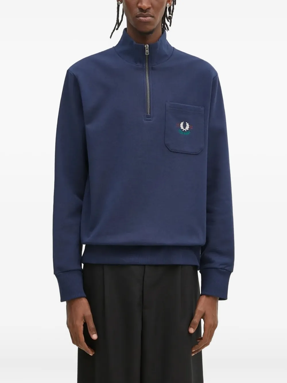 

Толстовка с вышитым логотипом и карманом на молнии Fred Perry, синий