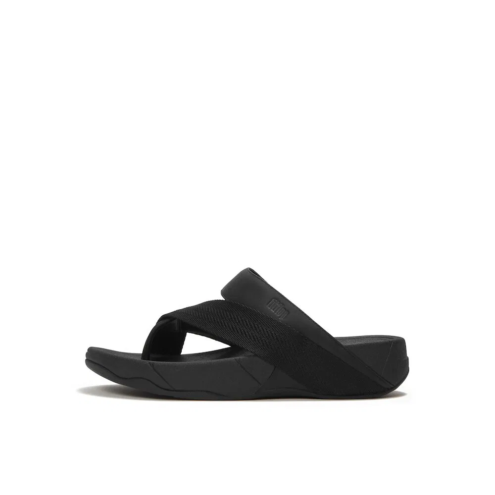 Мужские сандалии Fitflop Sling Leather/Webbing с разделителем для пальцев чёрные — фото 2