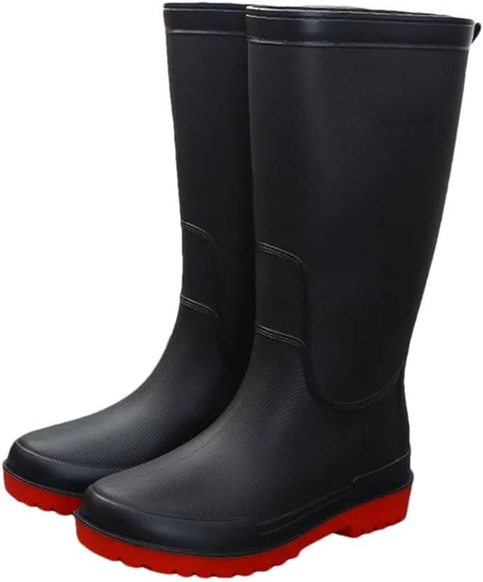 

Мужские дождевые туфли для взрослых, средняя длина, водонепроницаемые, мягкие и противоскользящие с толстой подошвой, дождевые ботинки Generic, красный