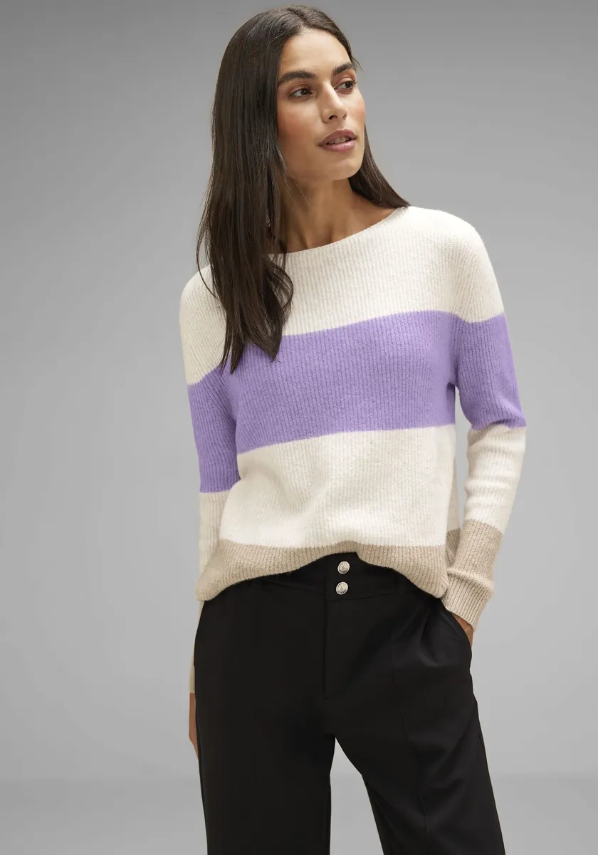 

STREET ONE вязаный свитер, с блочными полосками, цвет Soft Pure Lilac