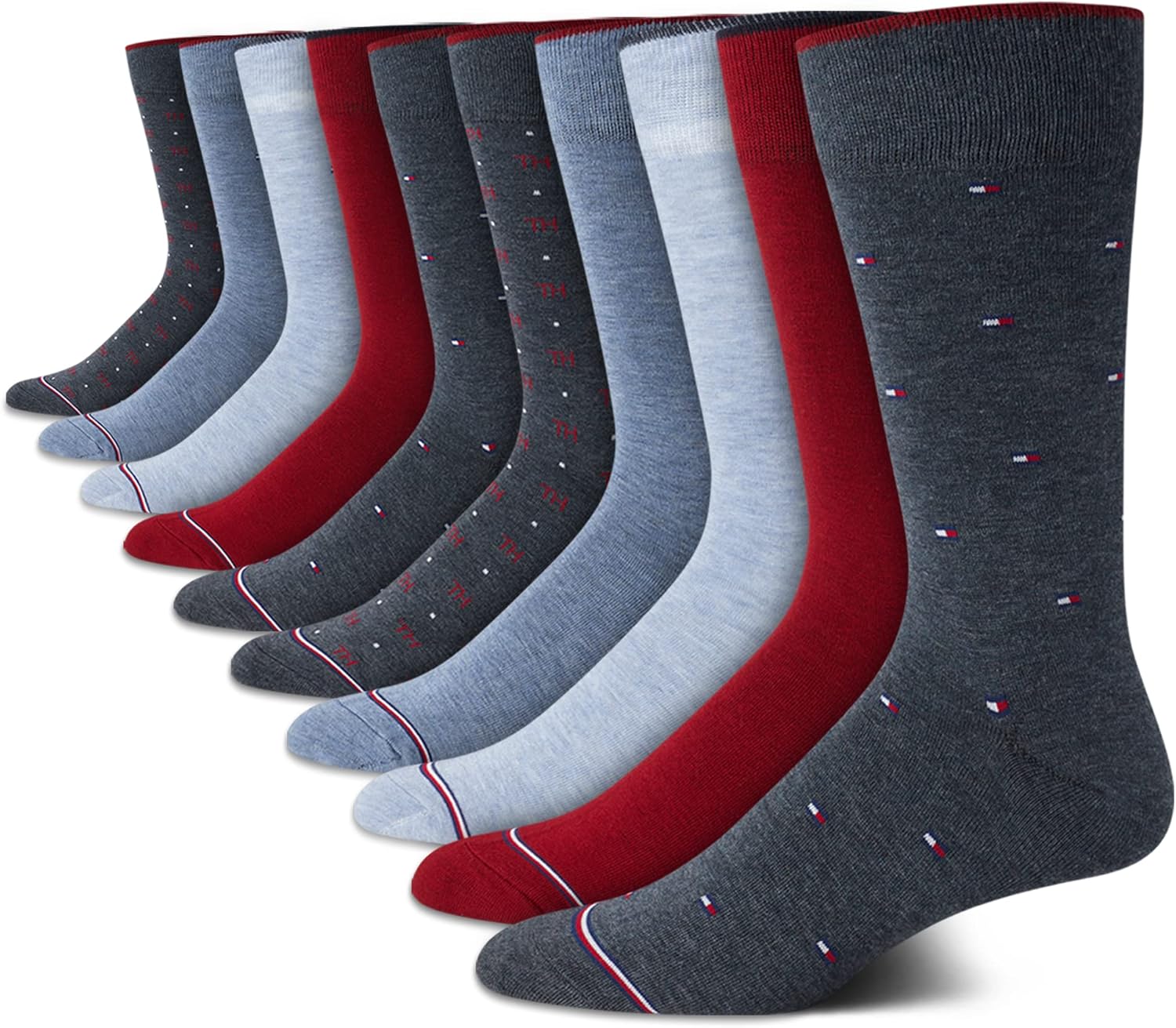 

Мужские повседневные носки Tommy Hilfiger из мягкой хлопковой смеси - 10 пар, Denim Assorted