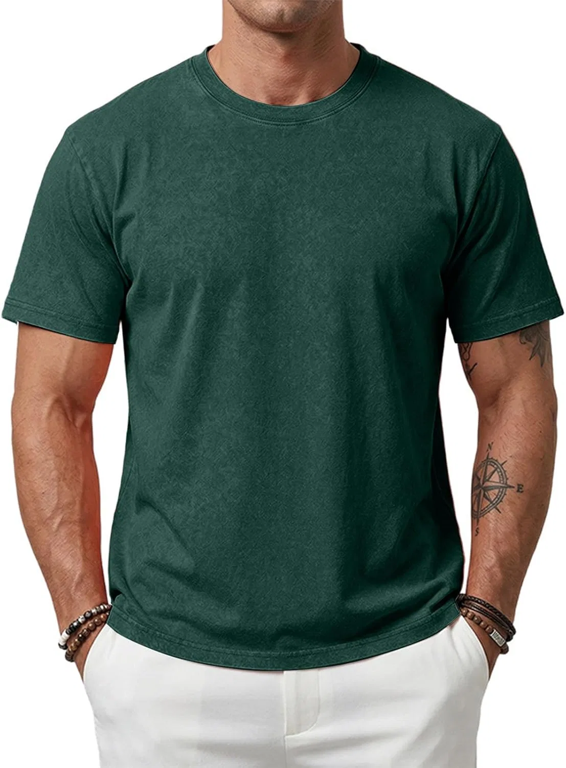 Футболка мужская с коротким рукавом, винтажная, distressed, Cotton/Polyester, 07-dark Green