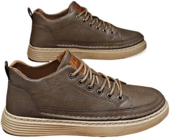 

Мужские винтажные кожаные модные кроссовки, классические шнурованные плоские повседневные туфли, удобные легкие противоскользящие обувь для ходьбы Hhhchpm, коричневый