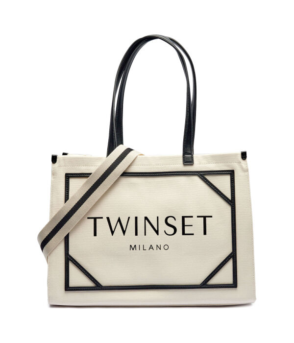 

Сумка шоппер Twin-Set текстильная с принтом, экрю, Белый, Сумка шоппер Twin-Set текстильная с принтом, экрю