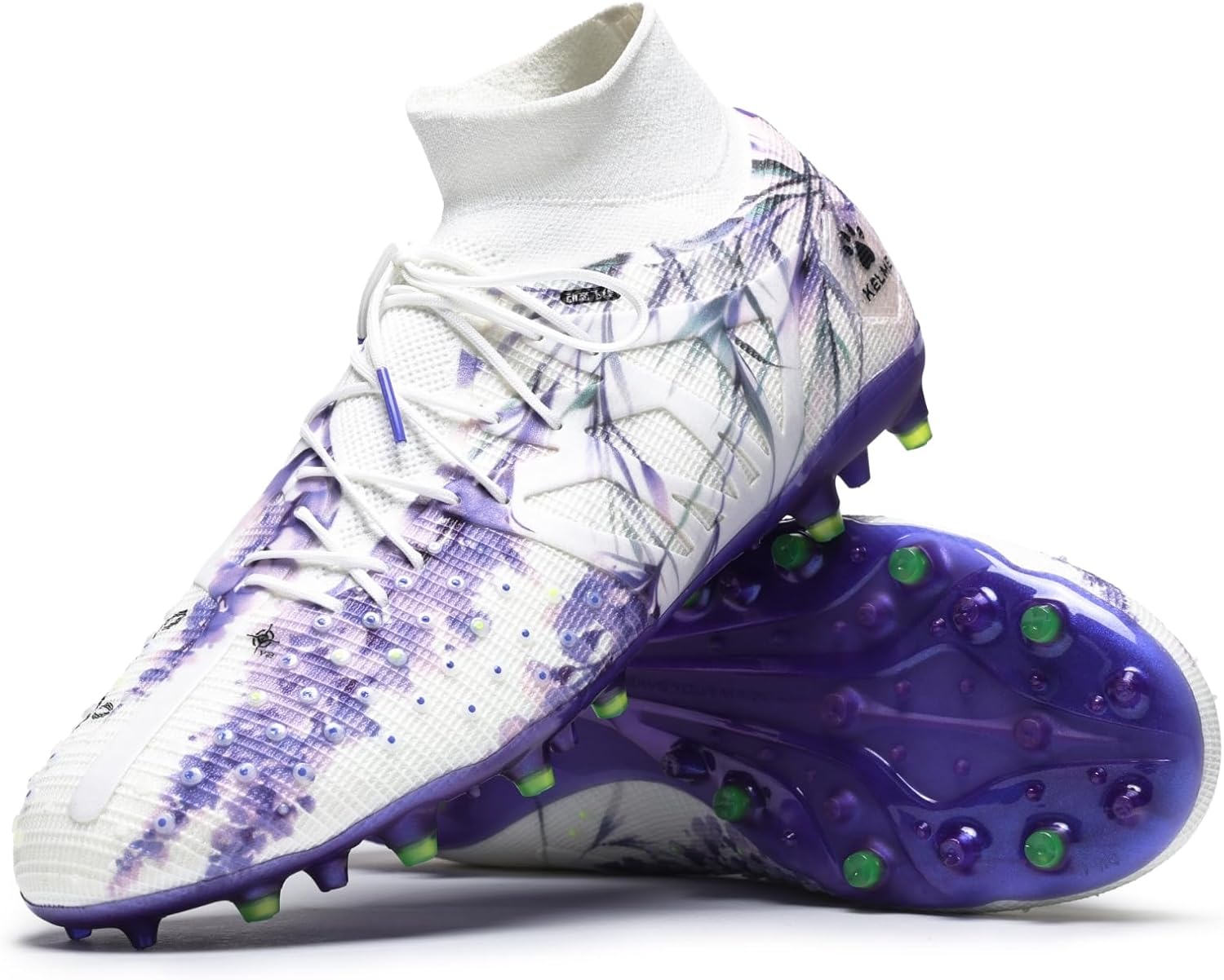 

Футбольные бутсы KELME Flash без шнурков для мужчин, высокие, легкие, для игры на улице, унисекс, для взрослых и молодежи, искусственная многоповерхностная подошва, белый/фиолетовый