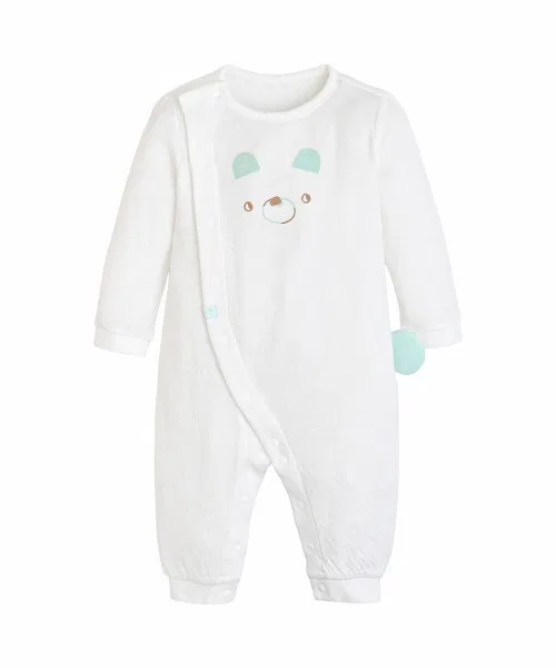 Комплект из длинного боди и слюнявчика moimoln Bear Cotton Double Face, 2 предмета, офф-белый — фото 2