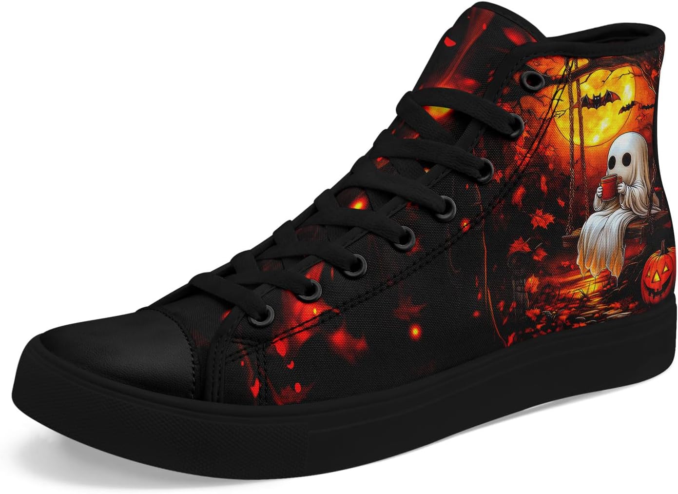

Кеды на высокой подошве из холста для мужчин и женщин на Хэллоуин, с рисунками тыквы, призрака и черепа, дышащие, на плоской подошве, для повседневной ходьбы Awsole, белый/черный/желтый/оранжевый