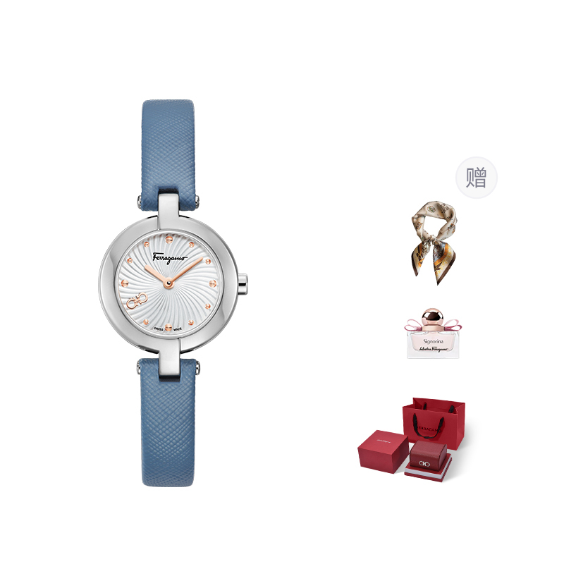 

Ferragamo Часы Wrist Watch Quartz Movement Leather Strap 26mm White Dial Women's Watch Purple Rose Box+Silk Scarf
