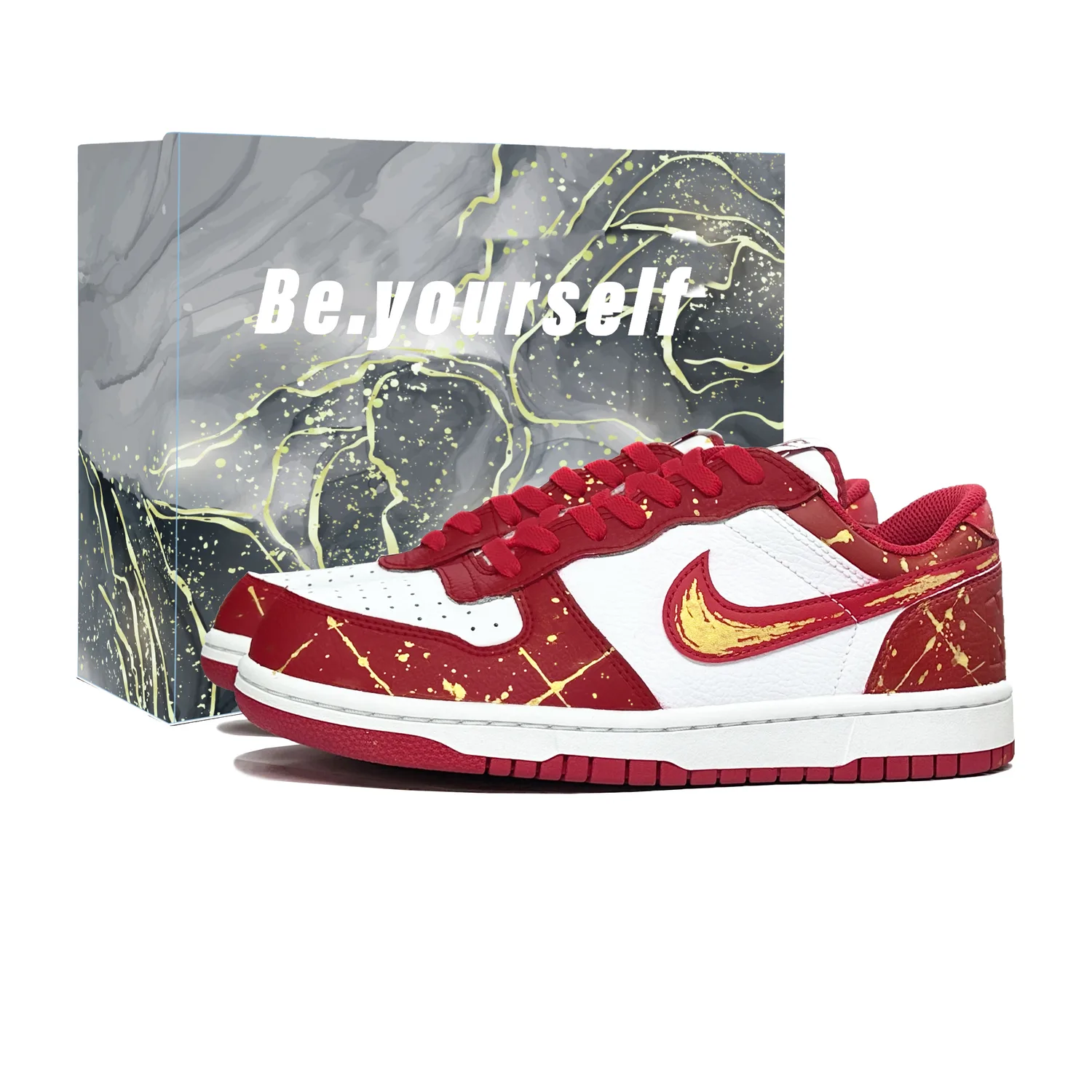 Nike Кроссовки для скейтбординга Big Gilded Seal с низким верхом, устойчивые к истиранию, мужские, красные с золотым