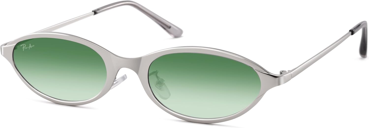 

Солнцезащитные очки Pro Acme Retro Small Triangle для женщин и мужчин, стильные «кошачий глаз» в стиле 90-х, легкие, с узкой оправой, модные, с защитой от УФ-излучения, Silver Frame/Gradient Green Lens