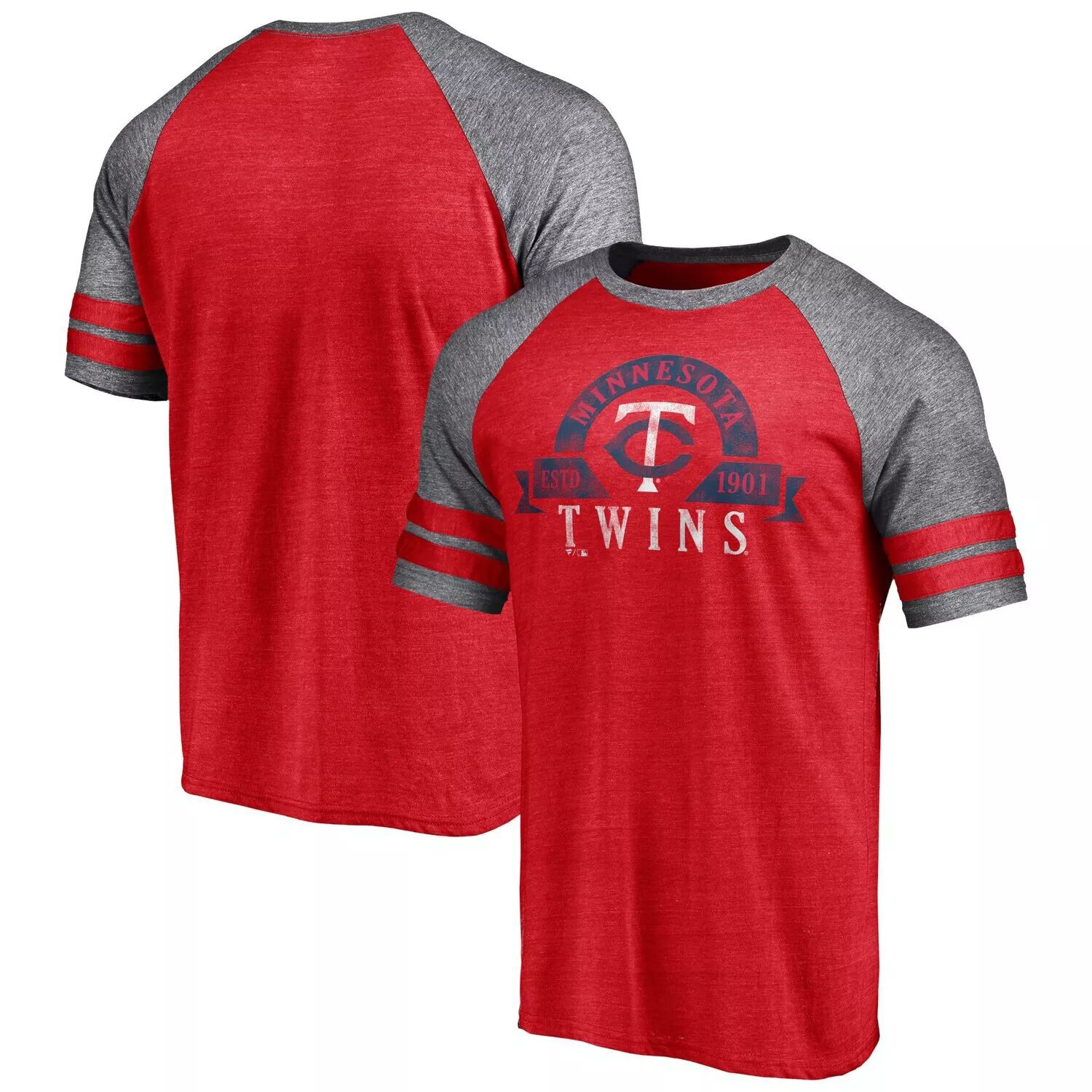 

Мужская футболка Fanatics Branded Heather Red Minnesota Twins Utility с двумя полосками реглан Tri-Blend