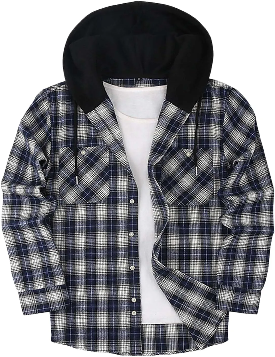 

Мужская фланелевая толстовка-рубашка с капюшоном и пуговицами evzosrz