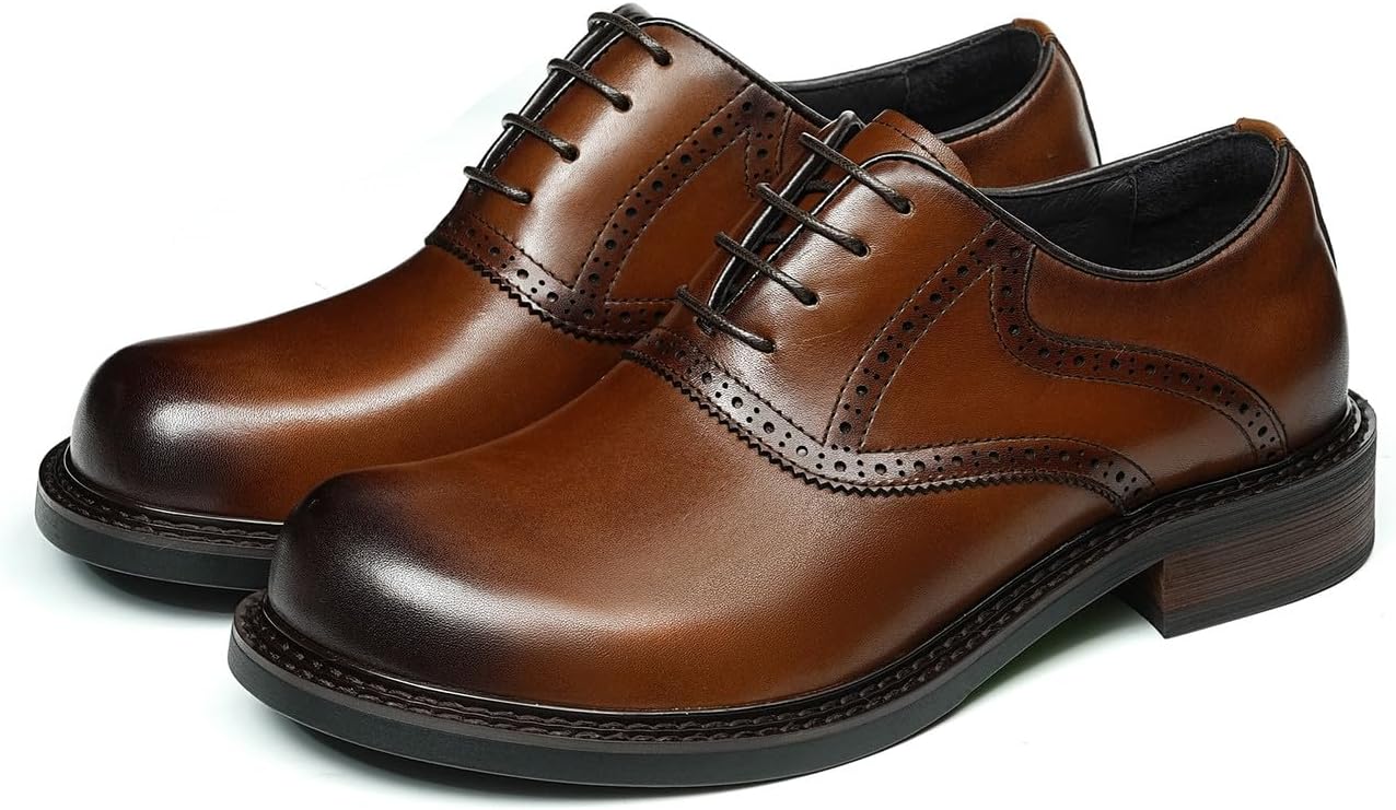 

Мужские оксфорды Santimon - классические туфли из натуральной кожи с крыльями и перфорацией, на шнуровке, для работы, свадьбы, деловых мероприятий, церкви и выпускного с амортизирующей стелькой, коричневый