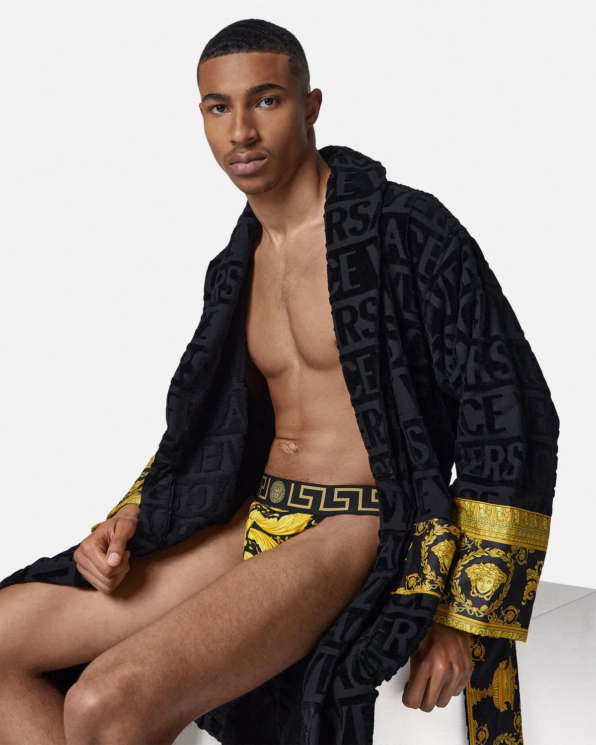 Трусы-бандаж из хлопкового трикотажа с принтом Versace, черный — фото 2