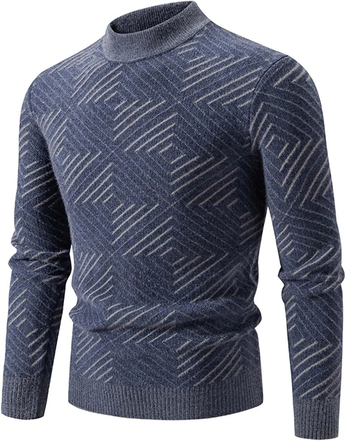 

Мужской свитер с воротником-стойкой, длинный рукав, slim fit, легкий QUNPIU