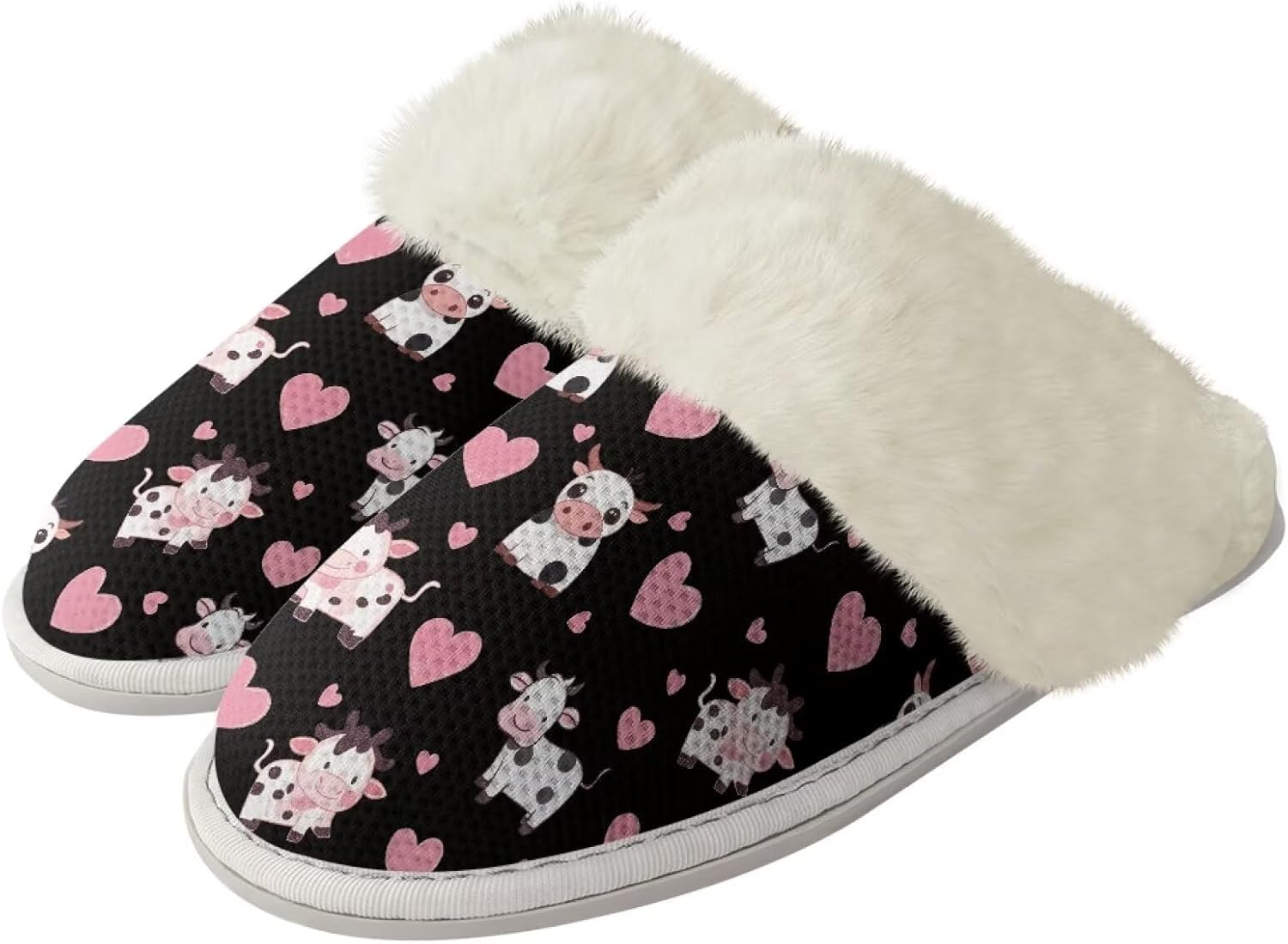 

Домашние тапочки для мужчин и женщин, мягкие, теплые, пушистые, с закрытым носком и противоскользящей подошвой, унисекс, повседневные, для дома, спальни Watdotory, Cow Heart
