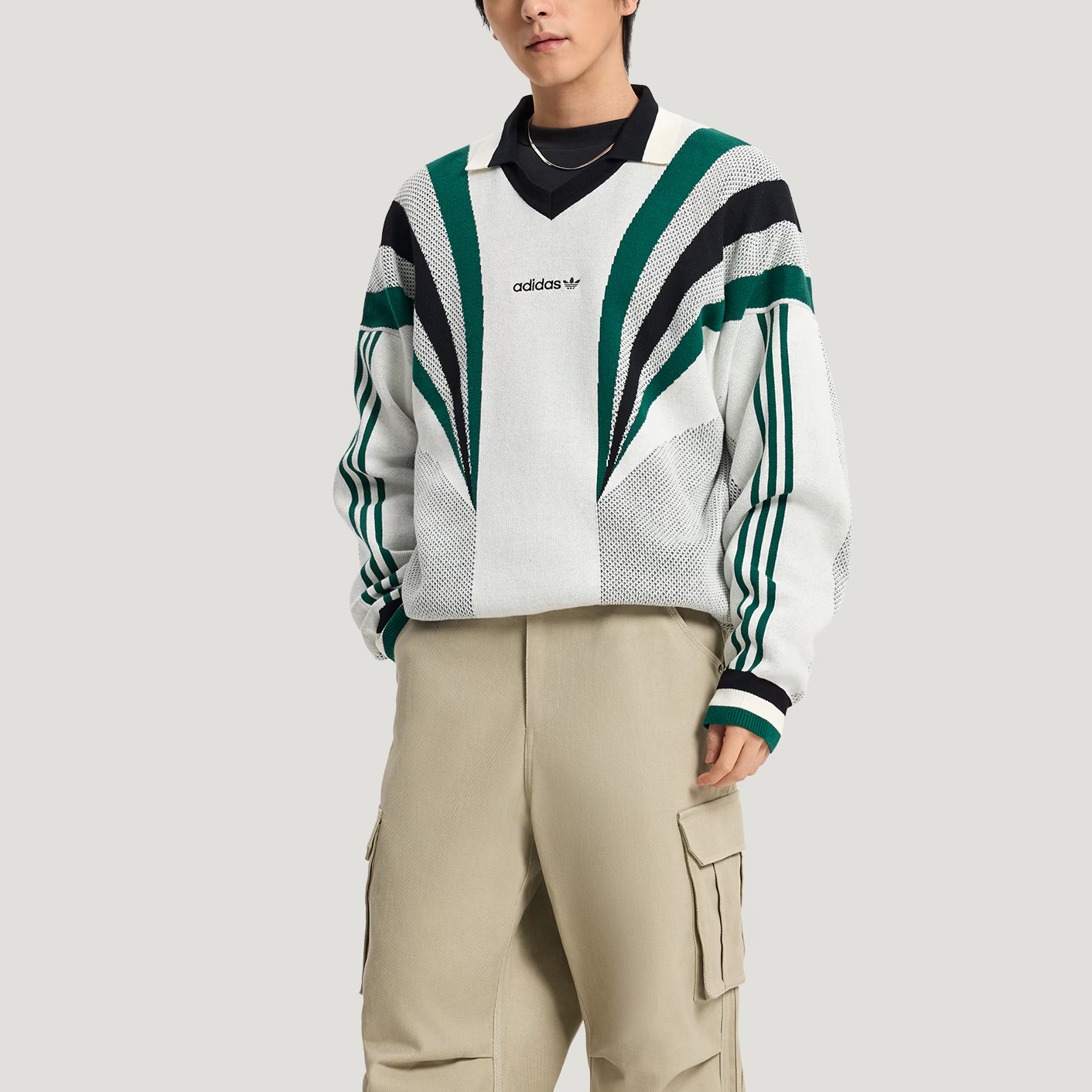 Свитшот SANTIAGO вязаный мужской Adidas Originals, jade белый — фото 3