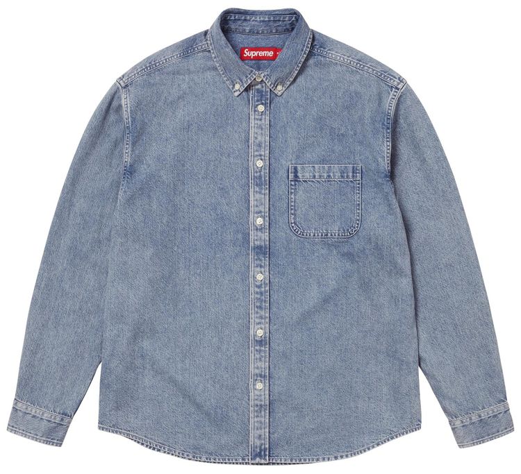 

Джинсовая рубашка Supreme с аппликацией, цвет индиго