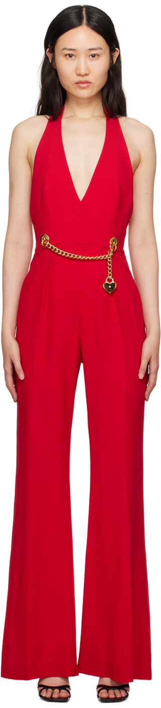 

Красный комбинезон с цепочками и сердечками Moschino