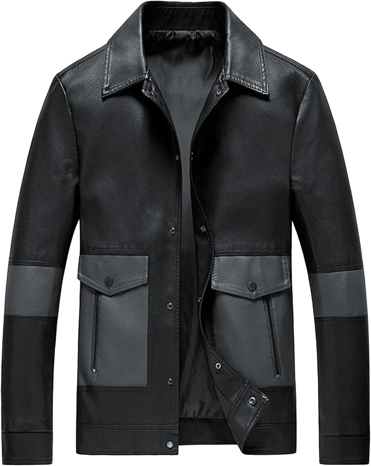 Кожаная куртка мужская Pu легкая с молнией и карманами Slim Fit деловая повседневная Generic, черный
