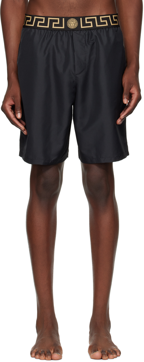 

Черные шорты для плавания с узором Greca Versace Underwear, Black/Gold greca