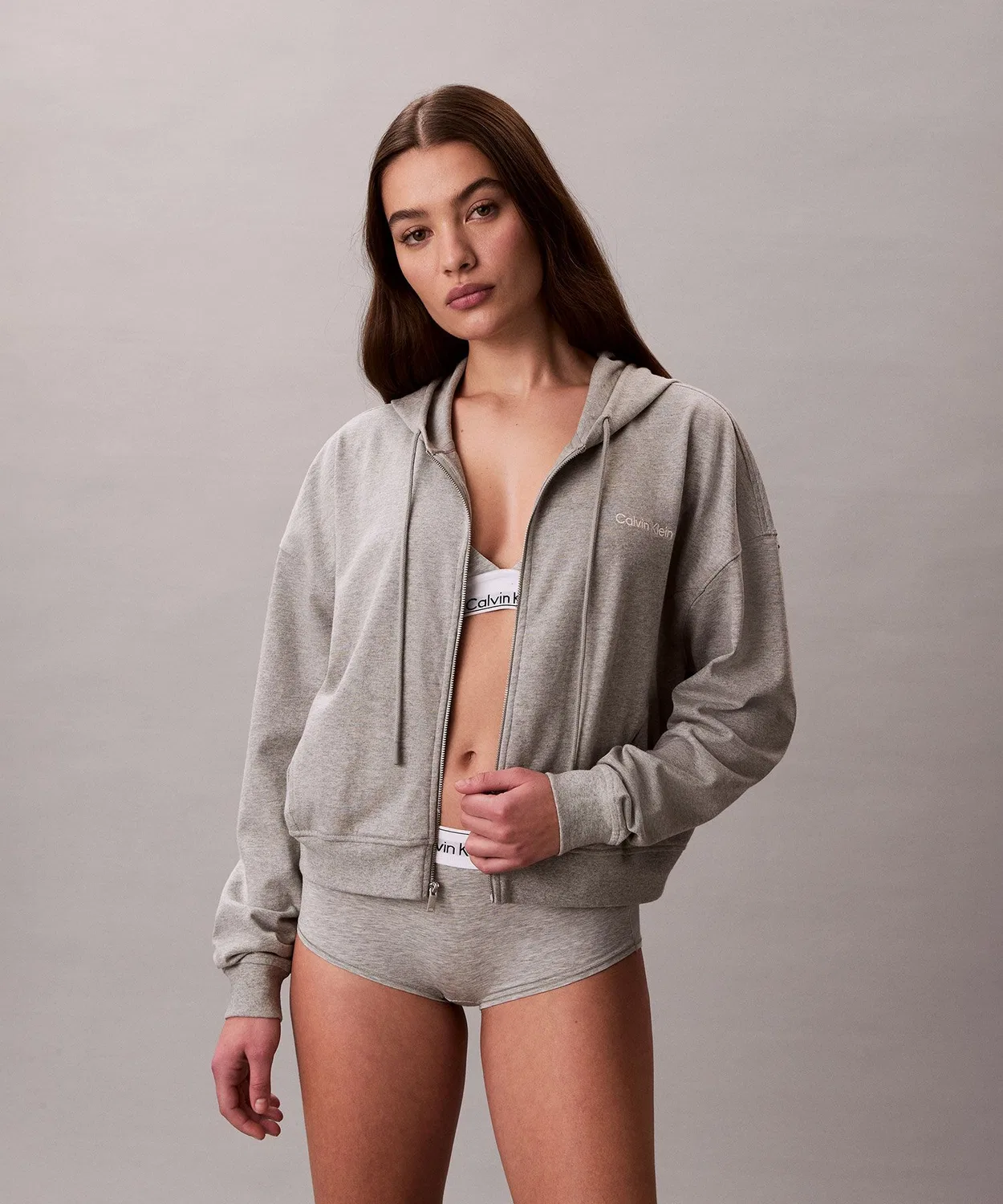 Флисовая кофта на молнии Calvin Klein, серая меланжевая
