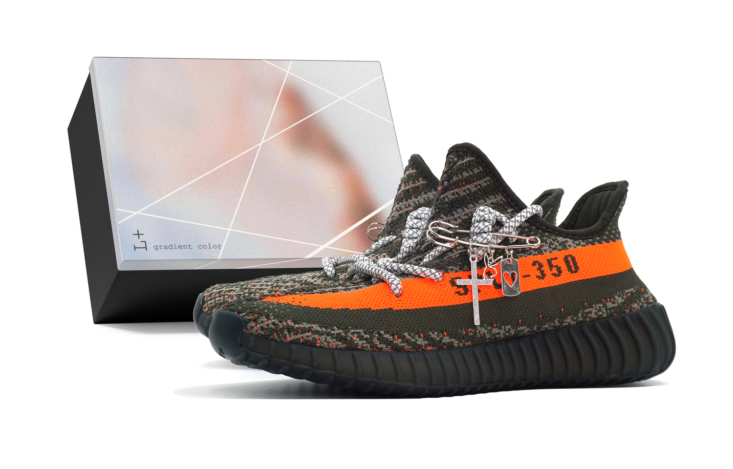 

Adidas Originals Изи Буст 350 В2 устойчивые к истиранию низкие кеды унисекс серо-оранжевые, цвет Gray Orange (Box)