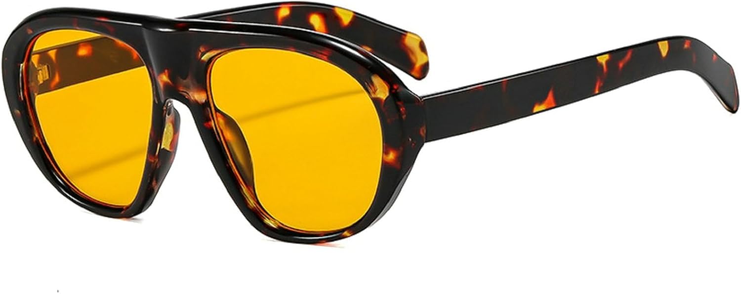 

Винтажные панк-очки-пилоты овальной формы для женщин, большие, 2026, роскошные солнцезащитные очки большого размера для леди, модные очки для активного отдыха на природе mincl, Leopard Yellow