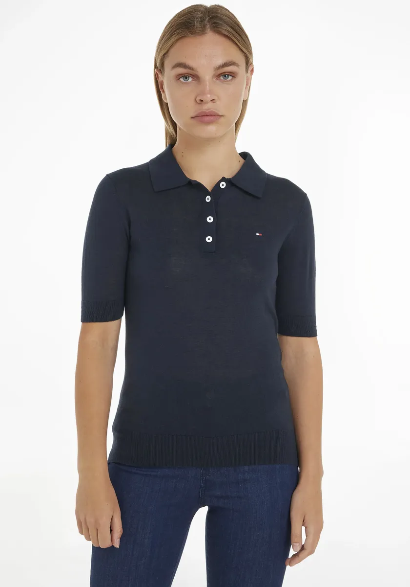 

Свитер с воротником-поло Tommy Hilfiger "BUTTON POLO SS TOP" и логотипом на груди, цвет Desert Sky