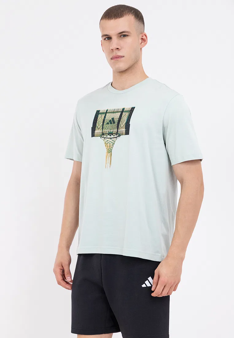 Футболка с принтом, Basketball Gallery, мужская Adidas, зеленый — фото 2