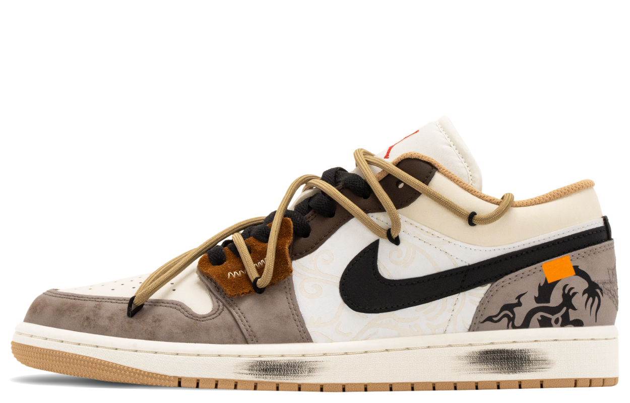 

Jordan Air 1 Qin And Han Pattern износостойкие низкие баскетбольные кроссовки в винтажном стиле мужские бежево-черные