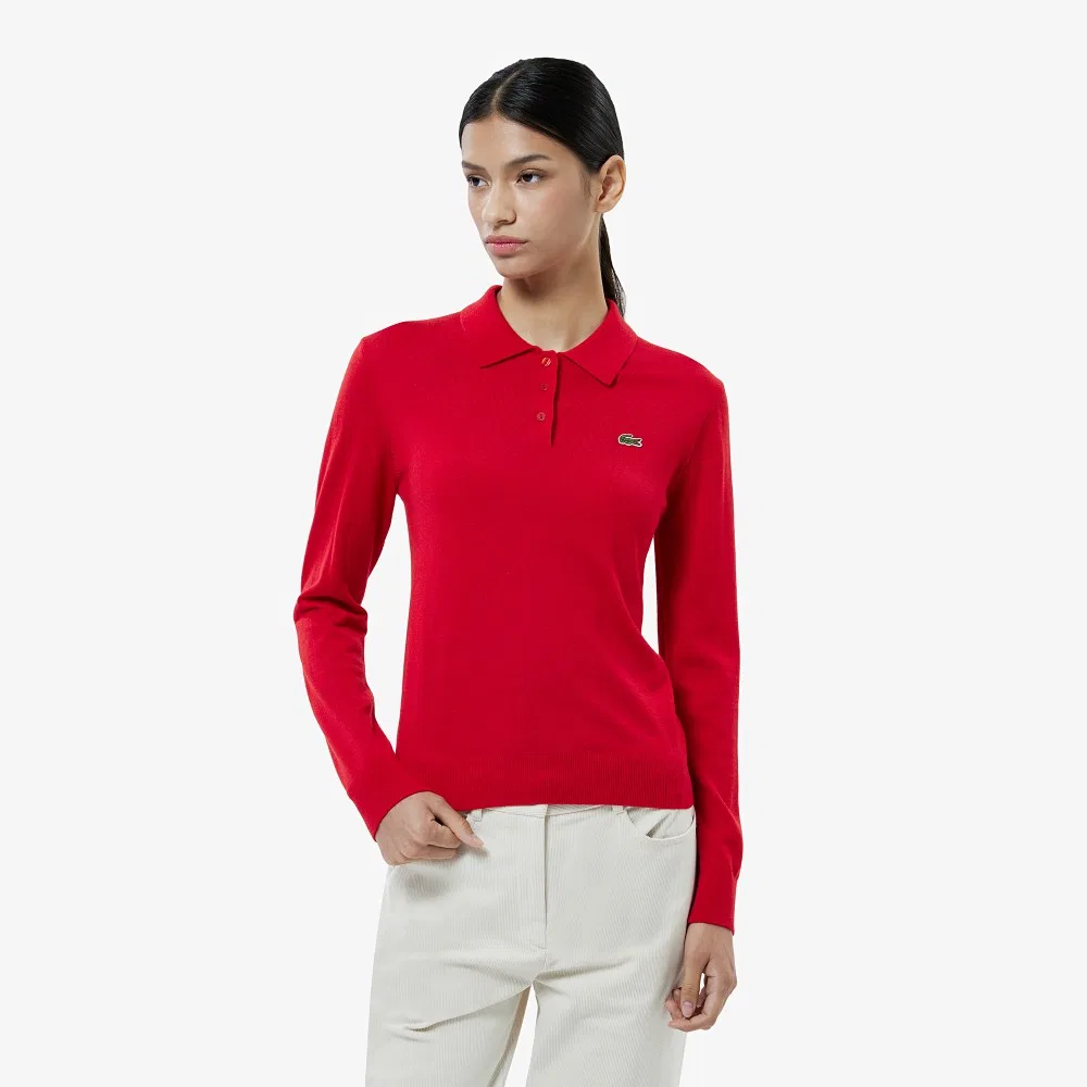 Свитер поло Lacoste с длинным рукавом, красный