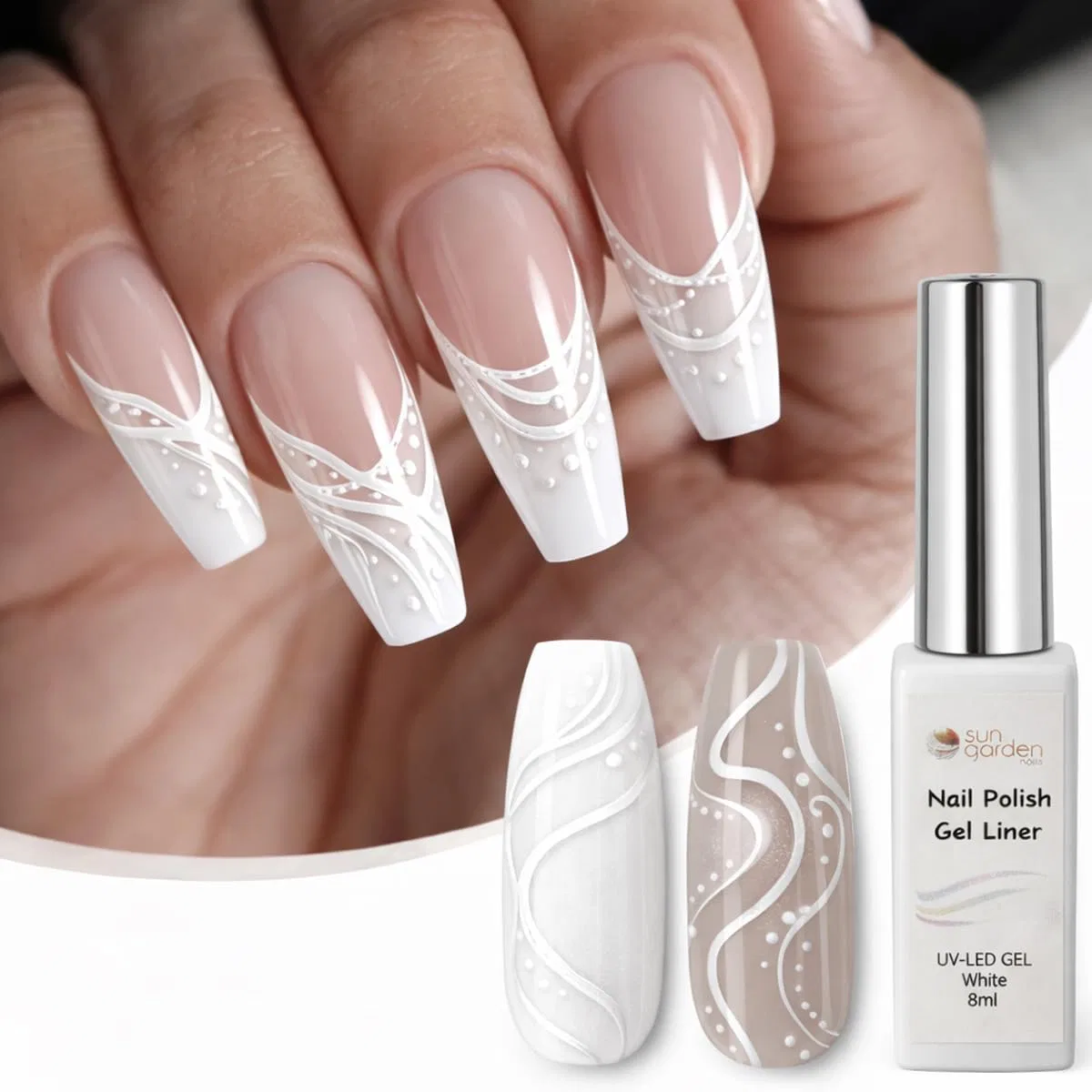 Белый лайнер для ногтей 8 мл, для точного дизайна Sun Garden Nails — фото 2