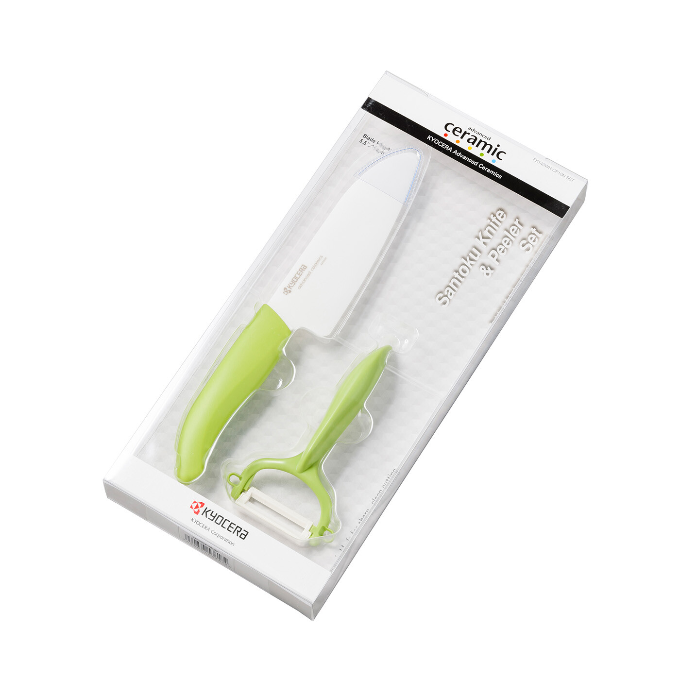 

Нож и овощечистка Santoku Kyocera Advanced Ceramic 5, зеленый / белый