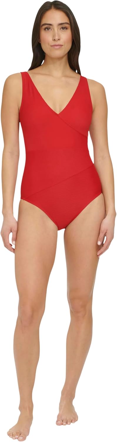 

Женский закрытый купальник Tommy Hilfiger с V-образным вырезом, Scarlet