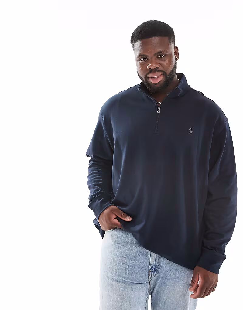 

Свитшот Polo Ralph Lauren Big & Tall icon logo двойной вязки с застежкой-молнией на половину длины в темно-синем цвете